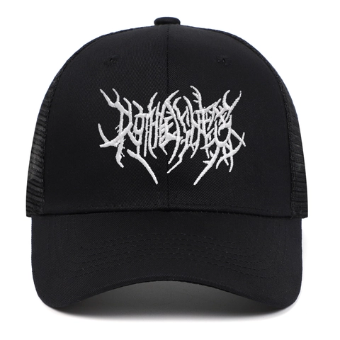 Gorra Trucker Algodón Malla Bordado Gótico Street Punk Ajustable Gorra De Béisbol Transpirable Protección Solar Unisex
