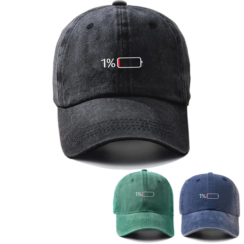 Cappello Da Baseball In Cotone Lavato Ricamo Icona Batteria Scarica Retro Cappello Sole Regolabile Unisex