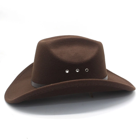 Western Cowboy Hat Wide Brim Cotton Polyester Felt Retro Ethnic Style Outback Jazz Fedora With Belt Buckle Metal Eyelets