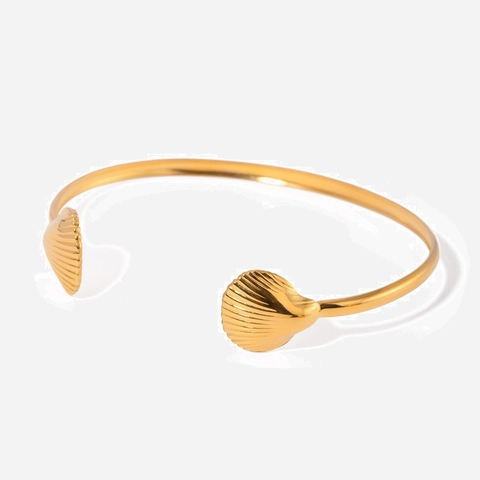 Vintage Roestvrij Stalen Schelp Open Armband Voor Vrouwen 18K Verguld Jakobsmuschel Textuur Strand Stijl Sieraden Armband