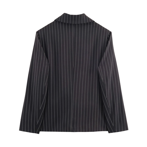 Blazer Da Donna Giacca Gessata Poliestere Bottone Singolo Revers Ufficio Lavoro Elegante Manica Lunga Cappotto Rigato