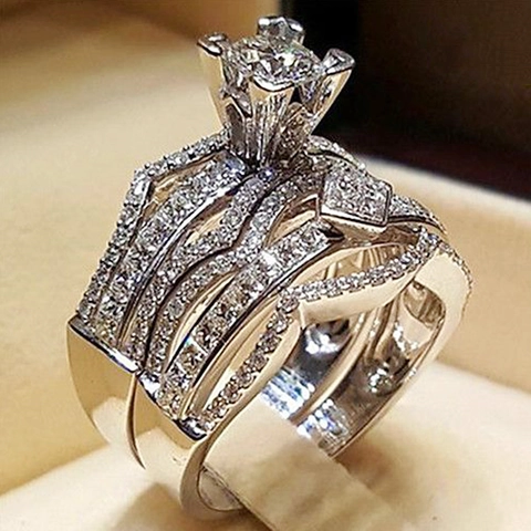 Anillos Compromiso Lujo Circonita Cúbica Cuadrada Cobre Corte Princesa Pavé Joyas Geométricas Mujer Fiesta Banquete