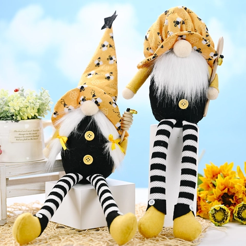 Hummel Festival Gnome Puppe Plüsch Gesichtslos Lange Gestreifte Beine Gelb Schwarz Stoff Ornament Für Frühling Dekoration