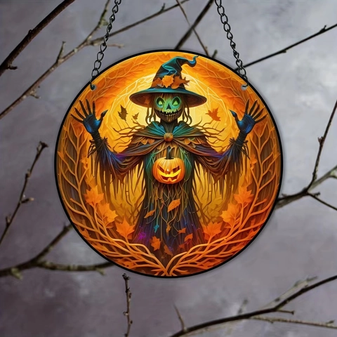 Décoration Suspendue en Acrylique Style Vitrail pour Noël Halloween Action de Grâce Ornement de Fenêtre de Maison Motif Dessin Animé