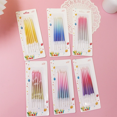 Birthday Candles Gradient Color Paraffin Wax Pencil Thin Cake Topper Decoration For Birthday Party Celebration