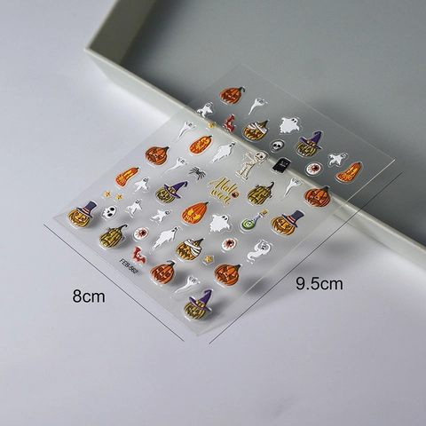Halloween Nail Stickers Embossed Relief Ghost Pumpkin Bat Mummy Self Adhesive Decals DIY Manicure Decoration For Women
