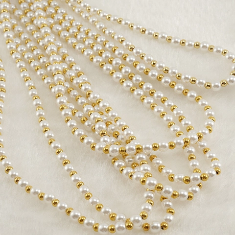 Artificial Pearl Necklace Stainless Steel Gold Plated Bead Chain With Toggle Clasp For Women Elegant Chic Fashion Jewelry Accessory