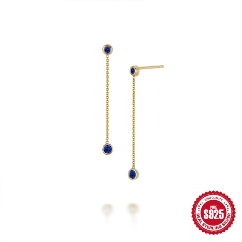 S925 Sterling Silver Tassel Turquoise Drop Earrings Minimalist Zirconia Inlaid Gold Plated Commute Jewelry For Women