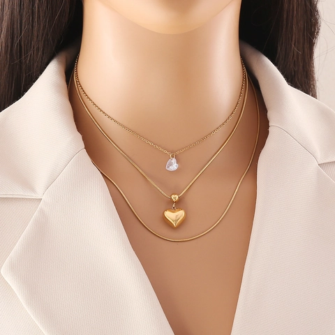 Elegante Mehrlagige Herz Halskette Edelstahl Schlangenkette Für Damen Goldfarben Polierte Choker Schmuck