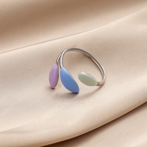 Ins-Stil Edelstahl Vergoldet Offener Verstellbarer Ring Blattform Farbenfrohes Emaille Tropföl Fingerring Für Damen Mode Schmuck Geschenk