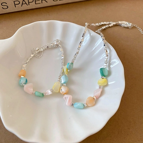 Conjunto De Joyas De Piedra Natural Cuentas De Concha Chips Irregulares Aleación Hematita Pulsera Collar Para Mujer Estilo Dulce