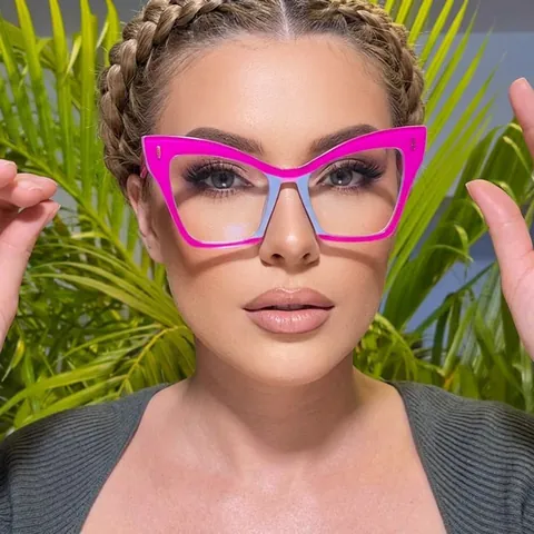 Gafas De Luz Azul Sobredimensionadas Cat Eye Para Mujer Montura PC Lente AC Moda Bloqueo De Color