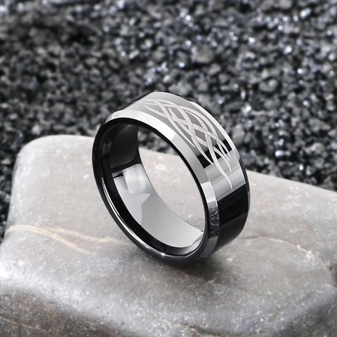 Men Tungsten Steel Ring Vintage Celtic Knot Viking Flame Pattern Band Cool Jewelry For Him