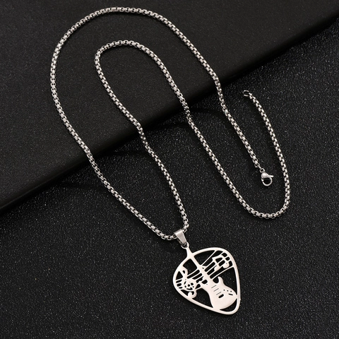 Collana Con Ciondolo A Forma Di Plettro Per Chitarra In Acciaio Inossidabile Nota Musicale Traforata Gioielli Hip Hop Per Uomo Donna