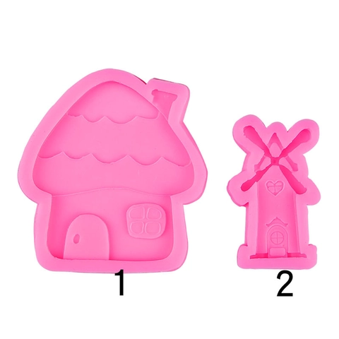 Mushroom House And Windmill Silicone Mold For Fondant Cake Decorating Chocolate Candy DIY Craft Flexible Bakeware