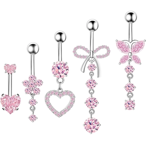 Piercing Ombelico Anello Pancia Acciaio Inossidabile Rame Zirconia Cuore Farfalla Fiore Fiocco Gioielli Corpo Donna