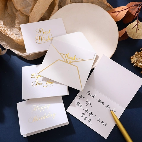 Creative Bronzing Happy Birthday Greeting Card With Envelope Bronzing Thank You Best Wishes Message Card Gift Card For Birthday Holiday