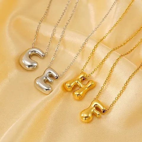 Collar Con Letra Inicial Alfabeto Acero Inoxidable Chapado En Oro De 18K Pulido Espejo Estilo Burbuja 3D Joyería Mujer