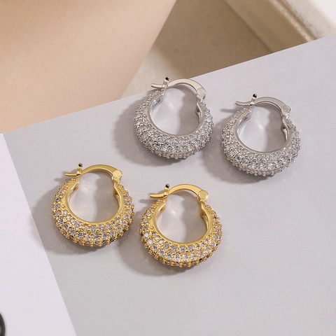 Geometrische C-Förmige Creolen Kupfer Messing Vergoldet Zirkonia Minimalistischer INS Stil Mode Damen Schmuck