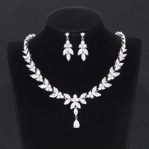 Necklace And Earrings Copper Cubic Zirconia Marquise Leaf Water Drop Banquet Wedding Formal Elegant Luxury For Women