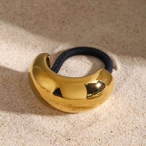 Elastico per Capelli in Metallo Curvo Oro in Acciaio Inossidabile Lucido Impermeabile Ipoallergenico Supporto per Coda di Cavallo Donna Gioielli