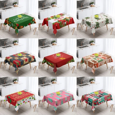 Christmas Tablecloth Polyester Rectangular Holiday Party Decor Festive Dinner Table Cover Digital Printed Pattern