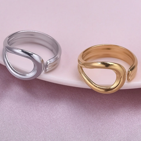 Geometric Minimalist Adjustable Ring 304 Stainless Steel Irregular Flowing Design Open Finger Ring For Women Chic