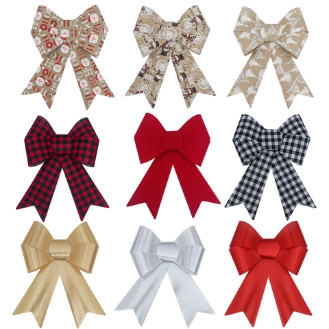 Christmas Bow Decorations PVC Burlap Velvet Printed Large Ornaments Festive Holiday Party Home Tree Decorating