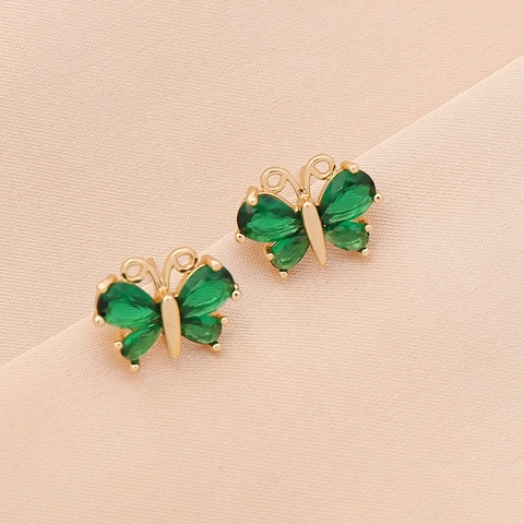 Butterfly Stud Earrings Gold Plated Copper With Colorful Zircon Glass Stones Fashion Elegant Jewelry For Women
