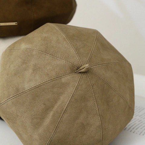 Vintage Beret Hat Women PU Leather Faux Suede Retro French Style Autumn Winter Warm Fashion Accessory Solid Color