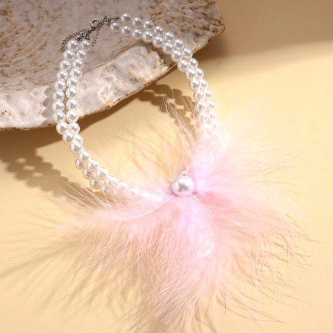 Barock Künstliche Perlenhalskette Mit Rosa Feder Quaste Mehrlagige Vintage Elegante Choker Für Damen