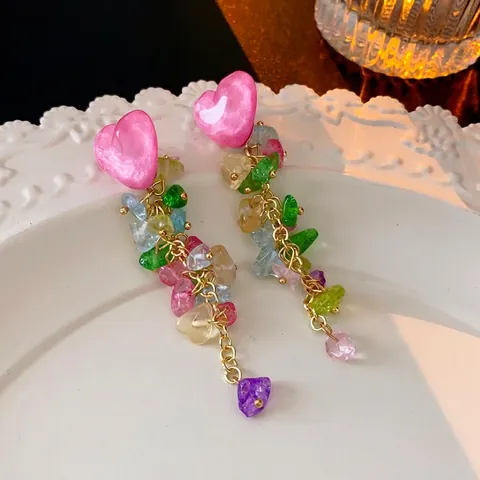 Kleurrijke Bloem Hart Legering Oorbellen Met Zilveren Oorsteker Kristal Strass Ingelegd Mode Sieraden Voor Dames
