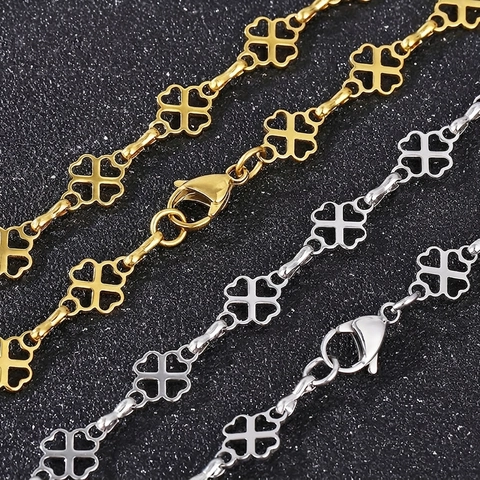 Collar De Cadena De Trébol Hueco De Acero Inoxidable Para Mujer Joyería De Flor De Suerte Chic Accesorios Elegantes