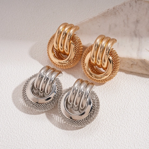 Mesh Hollow Round Geometric Earrings With 925 Sterling Silver Earring Post Metal Chic Fashion Jewelry For Women