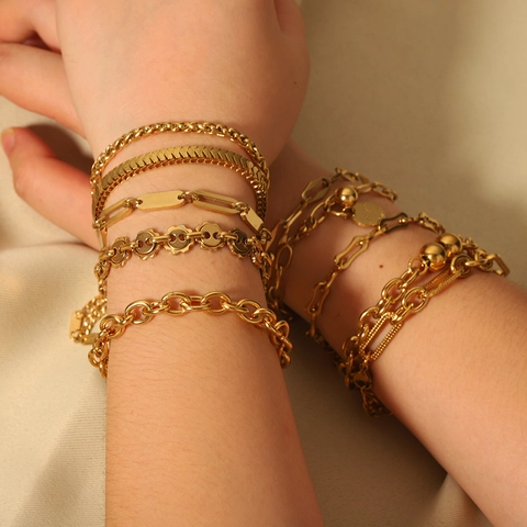 Minimalistisches 18K Vergoldetes Edelstahlarmband Für Damen Modische Kubanische Gliederkette Schmuck