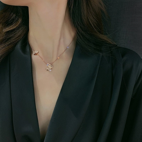 Butterfly Pendant Necklace Titanium Steel Gold Plated Elegant Double Butterfly Choker For Women Ins Style Minimalist Non-Fading