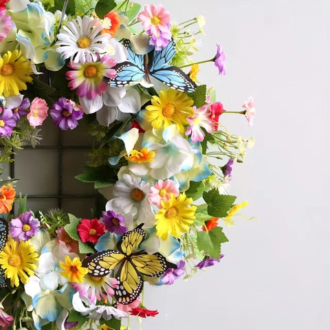 Ghirlanda Di Fiori Artificiali Con Farfalle Colorate Decorazione Da Parete Per Porta Floreale Per Casa Matrimonio Festa