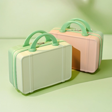 Mini Suitcase Makeup Box ABS PC Hard Shell Portable Travel Cosmetic Storage Bag Lightweight Waterproof Macaron Color Vintage