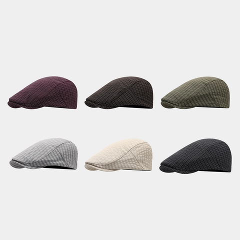 Gorra Plana Retro De Cuadros Mezcla De Algodón Ajustable Cortavientos Estilo Británico Para Hombre Mujer