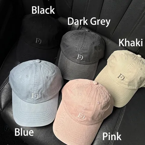 Washed Cotton Baseball Cap Vintage Letter FD Embroidery Soft Top Adjustable Casual Outdoor Sun Hat For Women Men