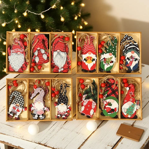 Ornamenti Gnomi Di Natale Pendenti Appesi In Legno Figurine Di Tomte Dipinte Decorazioni Per Alberi Di Natale Arredamento Festivo Con Perline In Corda Di Juta