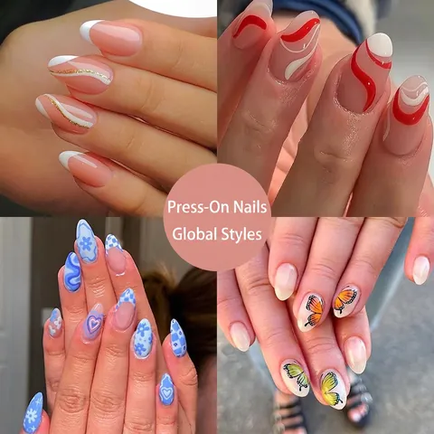 Unghie Press On Francese Mandorla Bara Unghie Finte Plastica ABS Modelli Donne DIY Manicure Accessori Moda E Colla