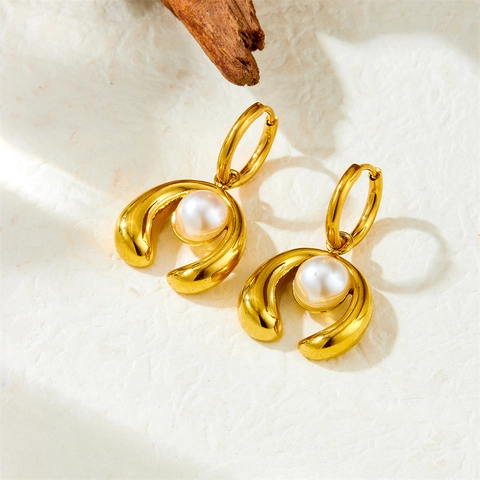 Pendientes De Perlas Artificiales Herradura Acero Inoxidable Chapado En Oro Joyas Elegantes Para Mujeres Accesorio Moda