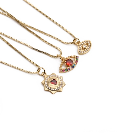 Collana Malocchio Rame Placcato Oro Zircone Ciondolo Cuore Sole Stella Gioielli Stile Turco Retrò Per Donne