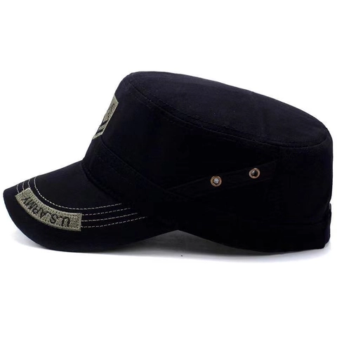 Men Cadet Cap Cotton Military Flat Top Hat Adjustable Sun Protection Outdoor US Army Embroidery Breathable Washed