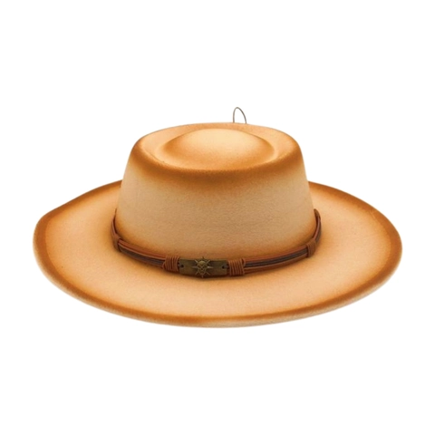 Vintage Western Cowboy Fedora Hat For Men Women Cotton Blend Flat Brim Jazz Hat With Skull Metal Badge Retro Knight Hat