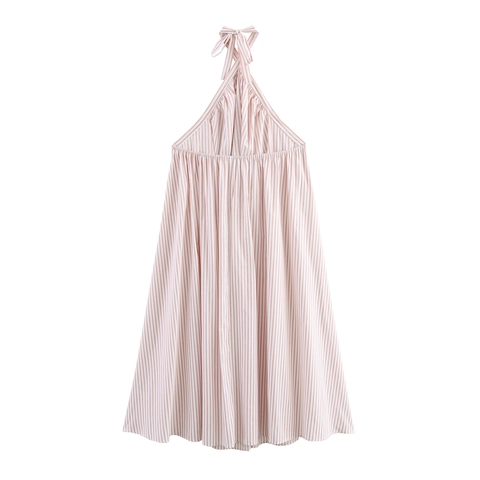 Women Halter Maxi Dress Sleeveless Striped Polyester Resort Summer Vacation Beach Loose A-Line Long Dress