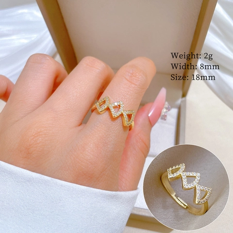 Geometrische Driehoek Kroonring Messing Zirkoon Goud Plated Verstelbare Open Vinger Sieraden Dames Elegant