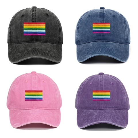 Washed Cotton Baseball Cap Mit Regenbogen Stickerei Vintage Verstellbare Sonnenhut Für Männer Und Frauen Outdoor Sport