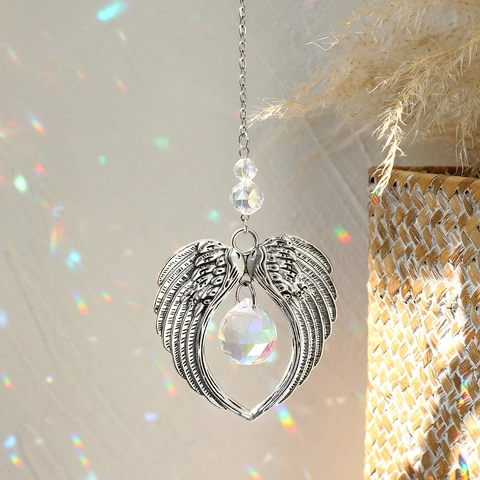 Angel Wings Crystal Suncatcher Hanging Ornament With Glass Prism Ball For Window Car Garden Home Decor Aesthetic Gift